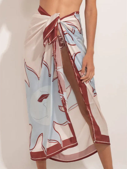 Brown Bandeau Bikini Set with a Sarong