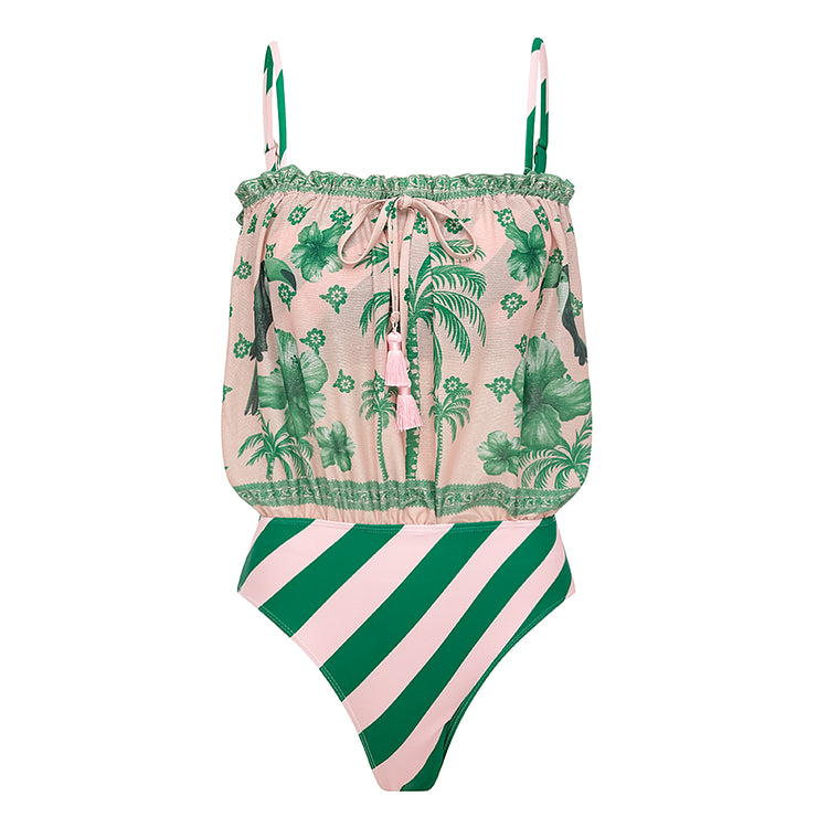 Tropical Blush Strapless Monokini With Tube Top