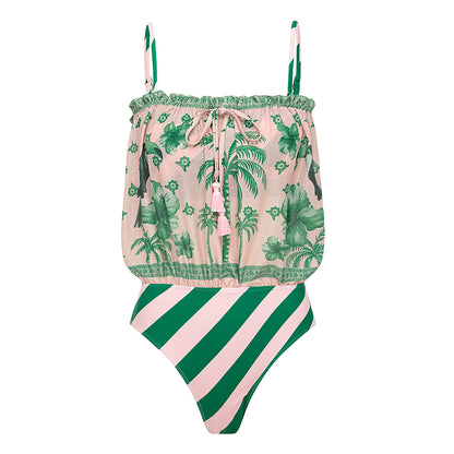 Tropical Blush Strapless Monokini With Tube Top
