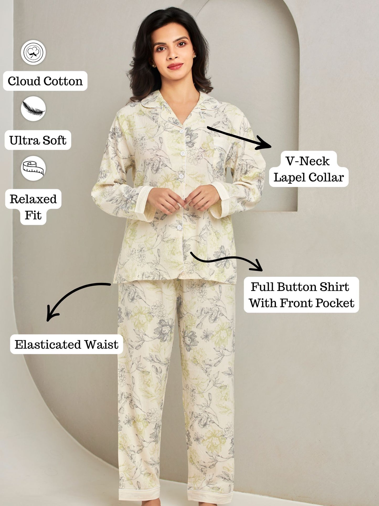 Floral Printed Night Suit Set