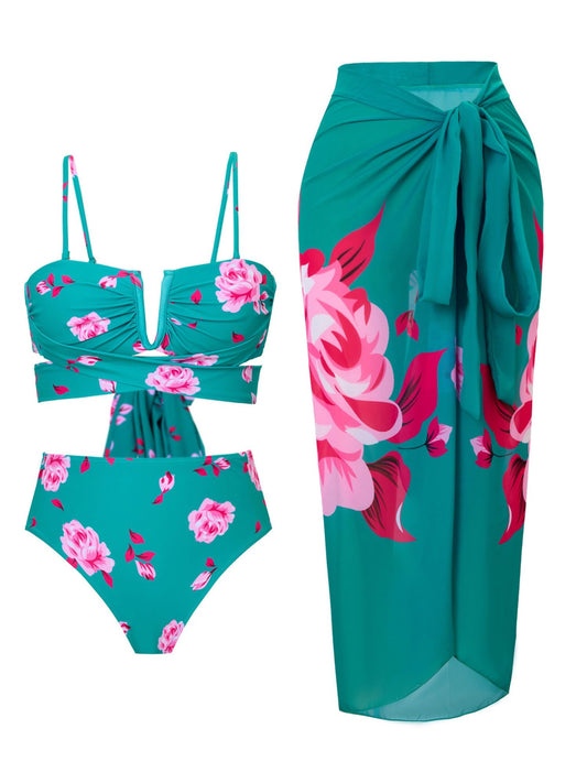 Teal Floral Bikini Set