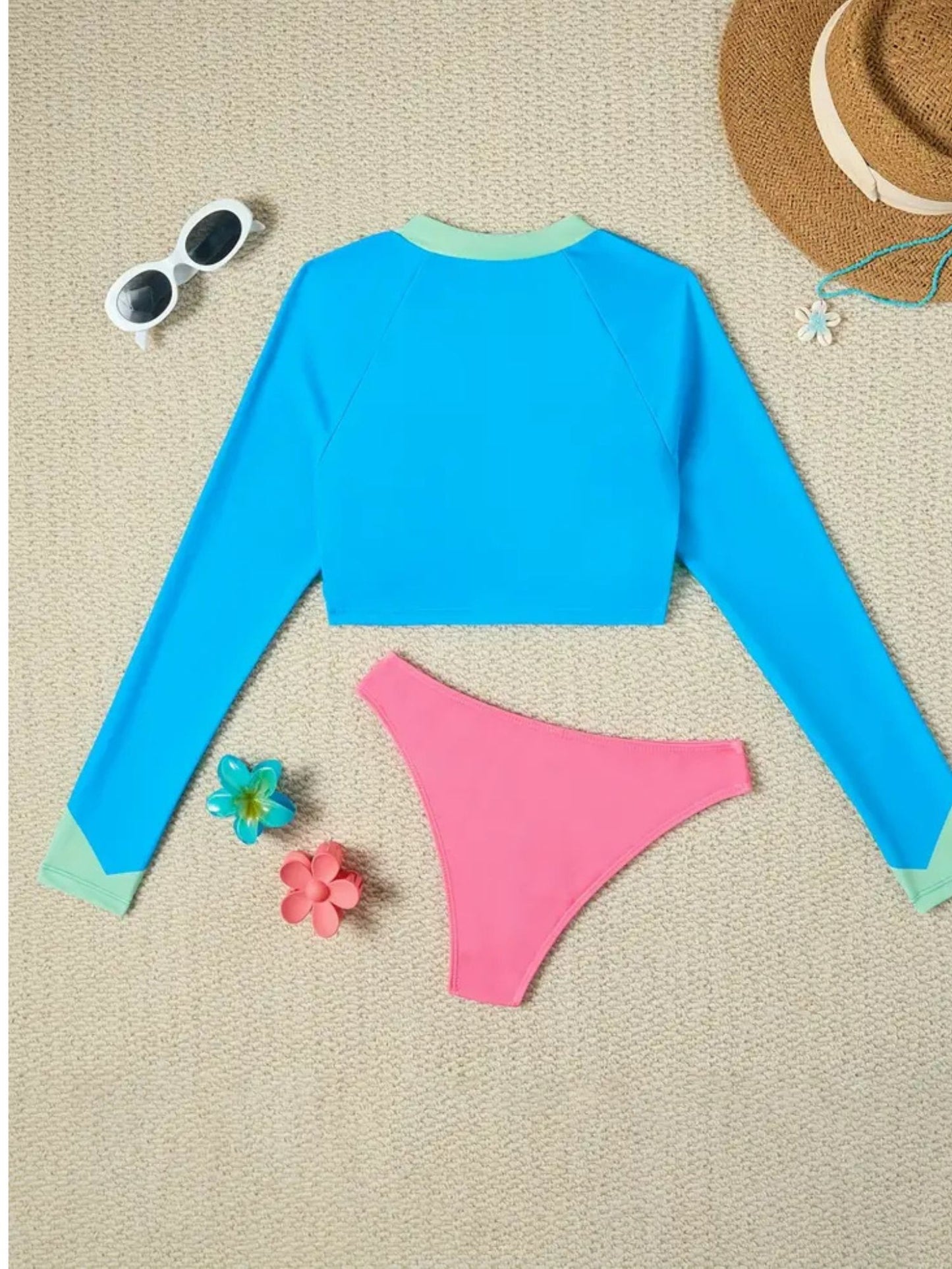 Vibrant Stripe Rash Guard Swimsuit Set