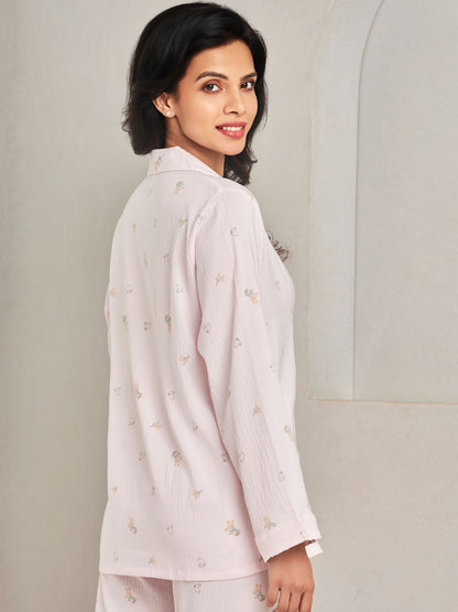 Pink Cotton Pajama Set For Women