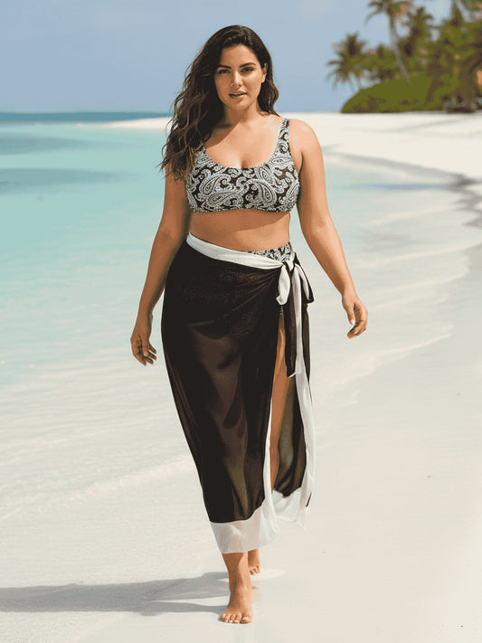 Chic Black & White Tie-Front Maxi Sarong Skirt