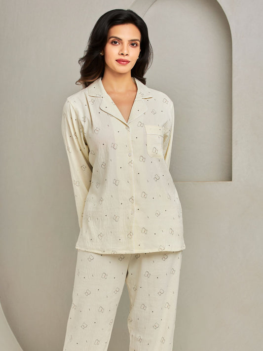Essential Cotton Sleepwear Set In Yellow For Women