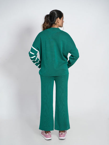 Green Striped Round Neck Set