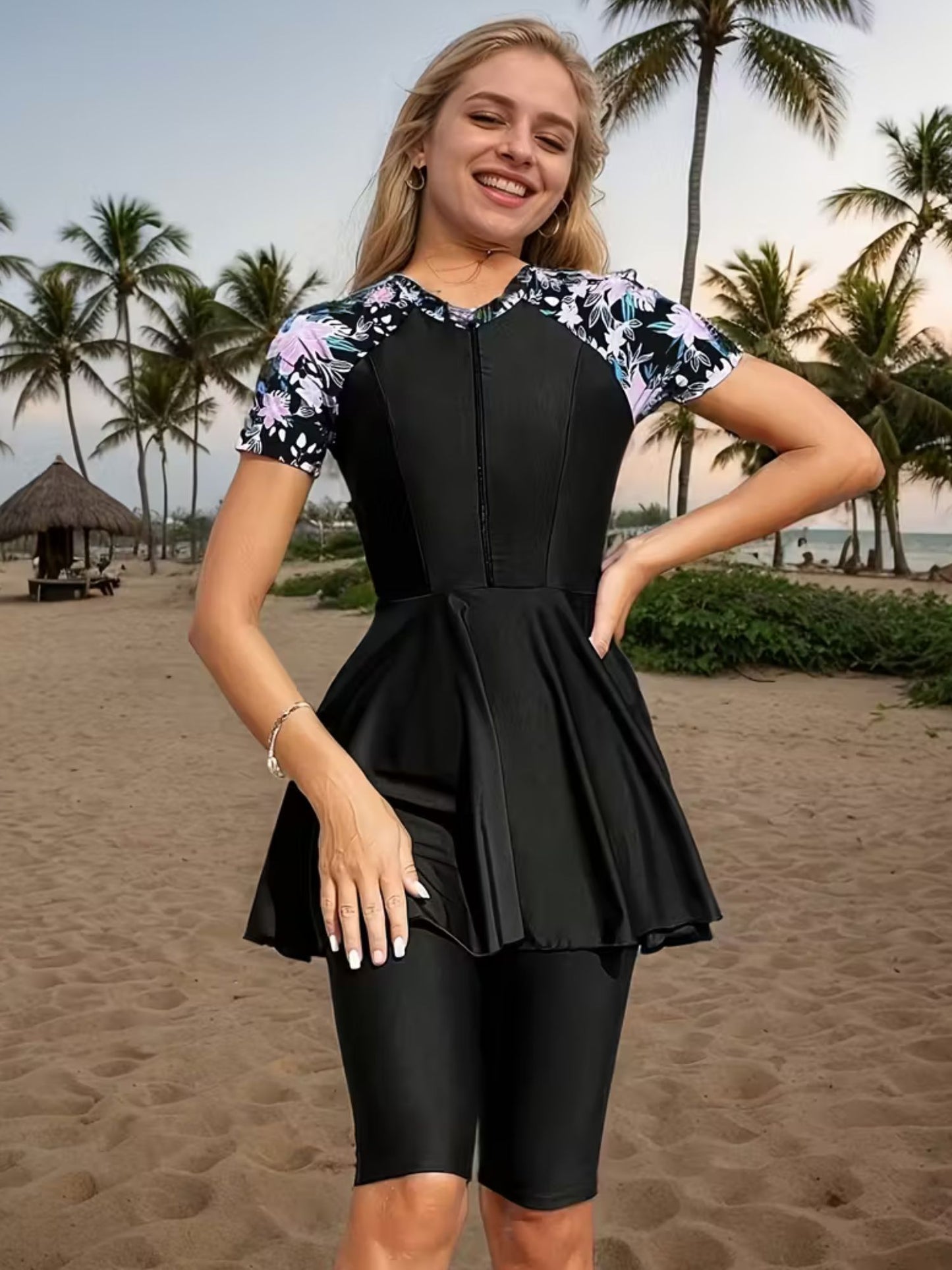 Floral Sleeve Modest Swimwear Set