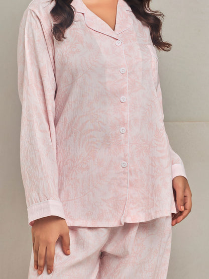Pink Printed Nightsuit Set For Women