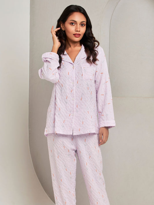 Relaxed Fit Cotton Shirt and Pant Sleepwear Set For Women