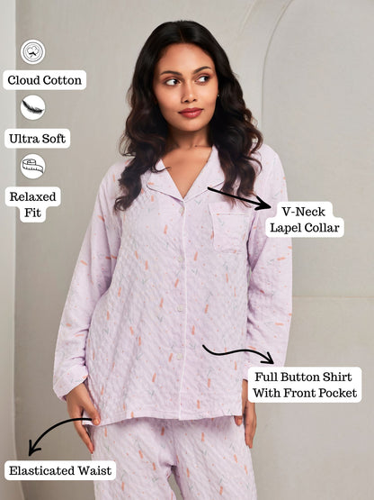 Relaxed Fit Cotton Shirt and Pant Sleepwear Set For Women