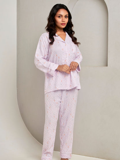 Relaxed Fit Cotton Shirt and Pant Sleepwear Set For Women