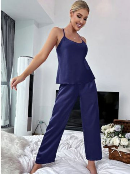 Blue Satin Cami Top and Pants Nightsuit