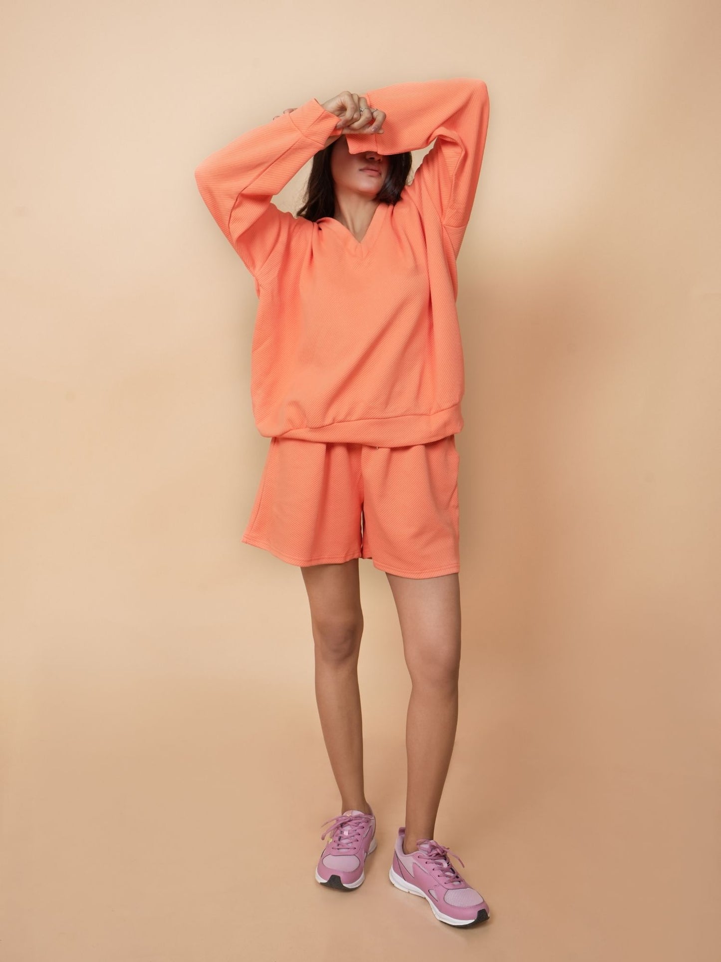 Orange Hooded Short Style Set