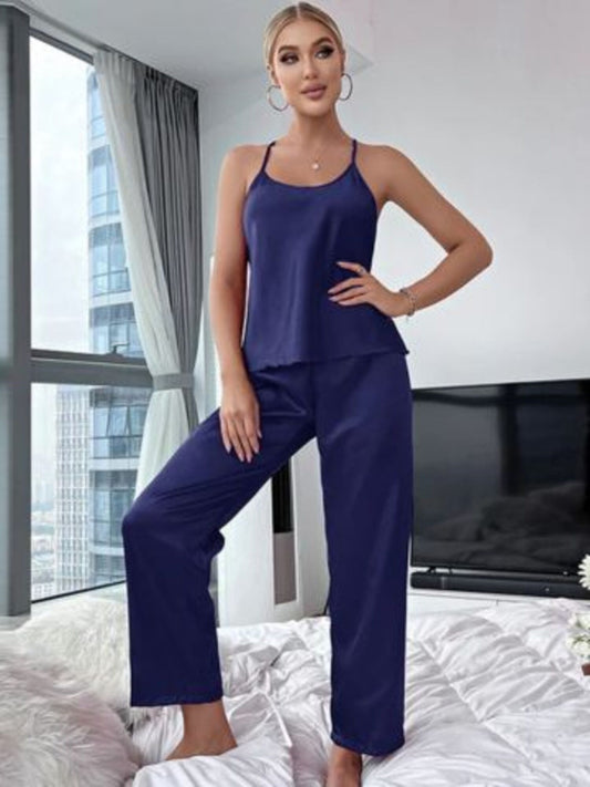 Blue Satin Cami Top and Pants Nightsuit