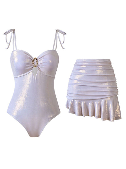 Shimmer White One-Piece Swimsuit Set