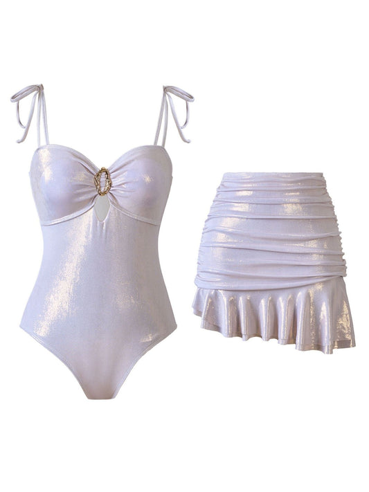Shimmer White One-Piece Swimsuit Set