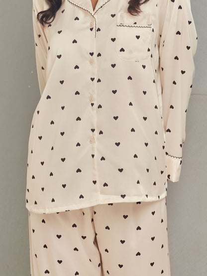 Soft Silk Cream Printed Loungewear Set