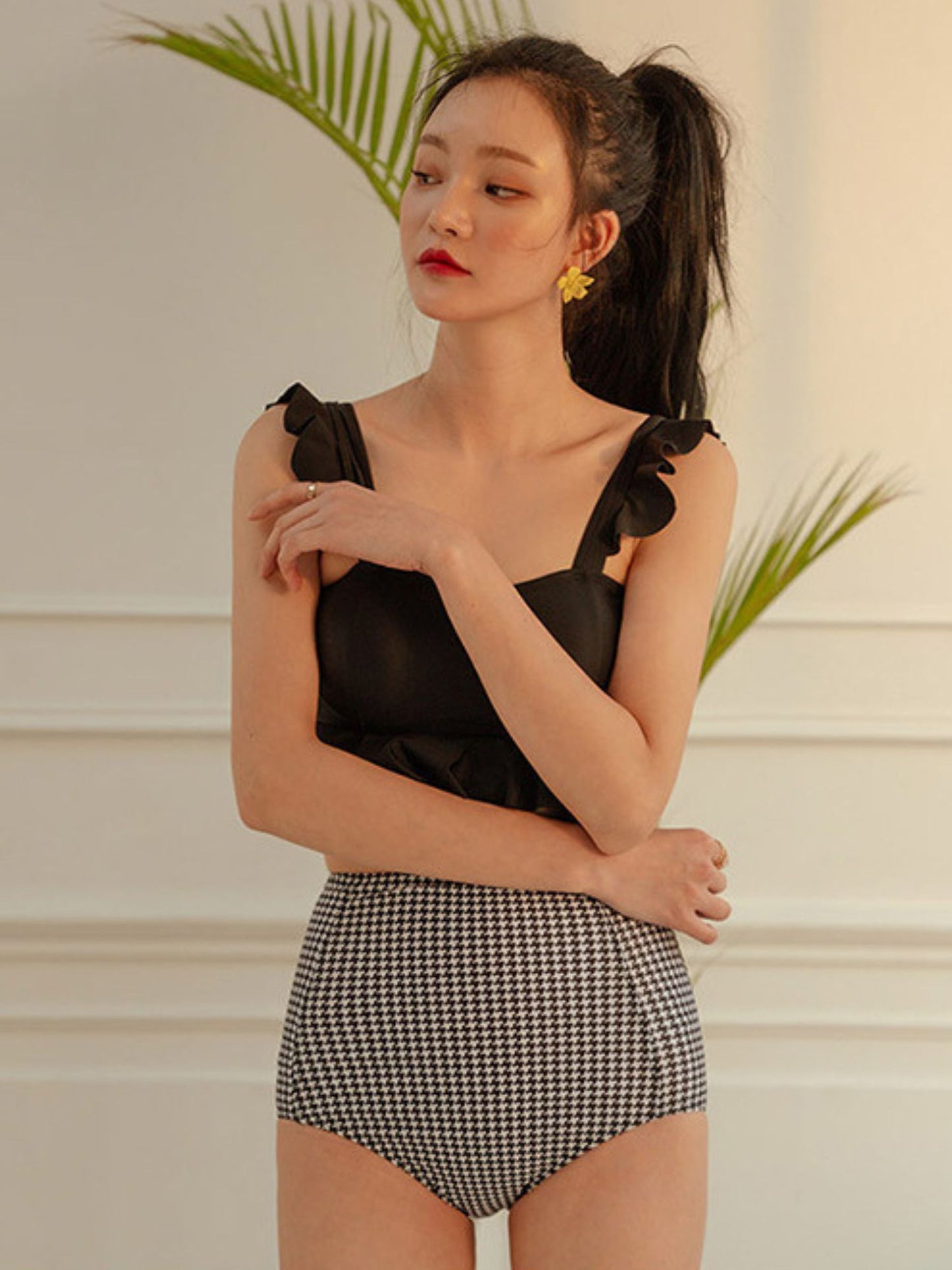 Houndstooth Elegance Two-Piece Swimsuit