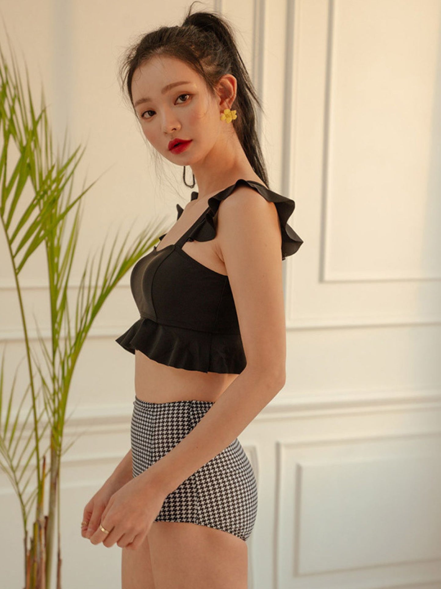 Houndstooth Elegance Two-Piece Swimsuit