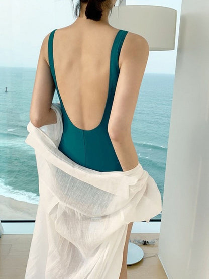 Teal Twist V-Neck One-Piece Swimsuit