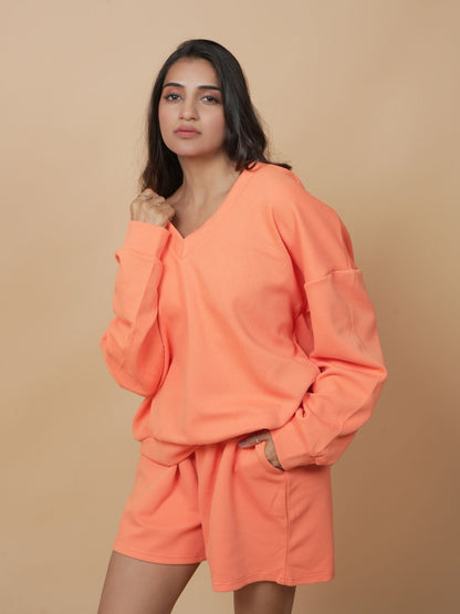 Orange Hooded Short Style Set