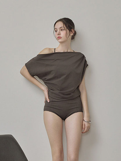 Dark Olive High-Waisted Bikini Set With Convertible Top