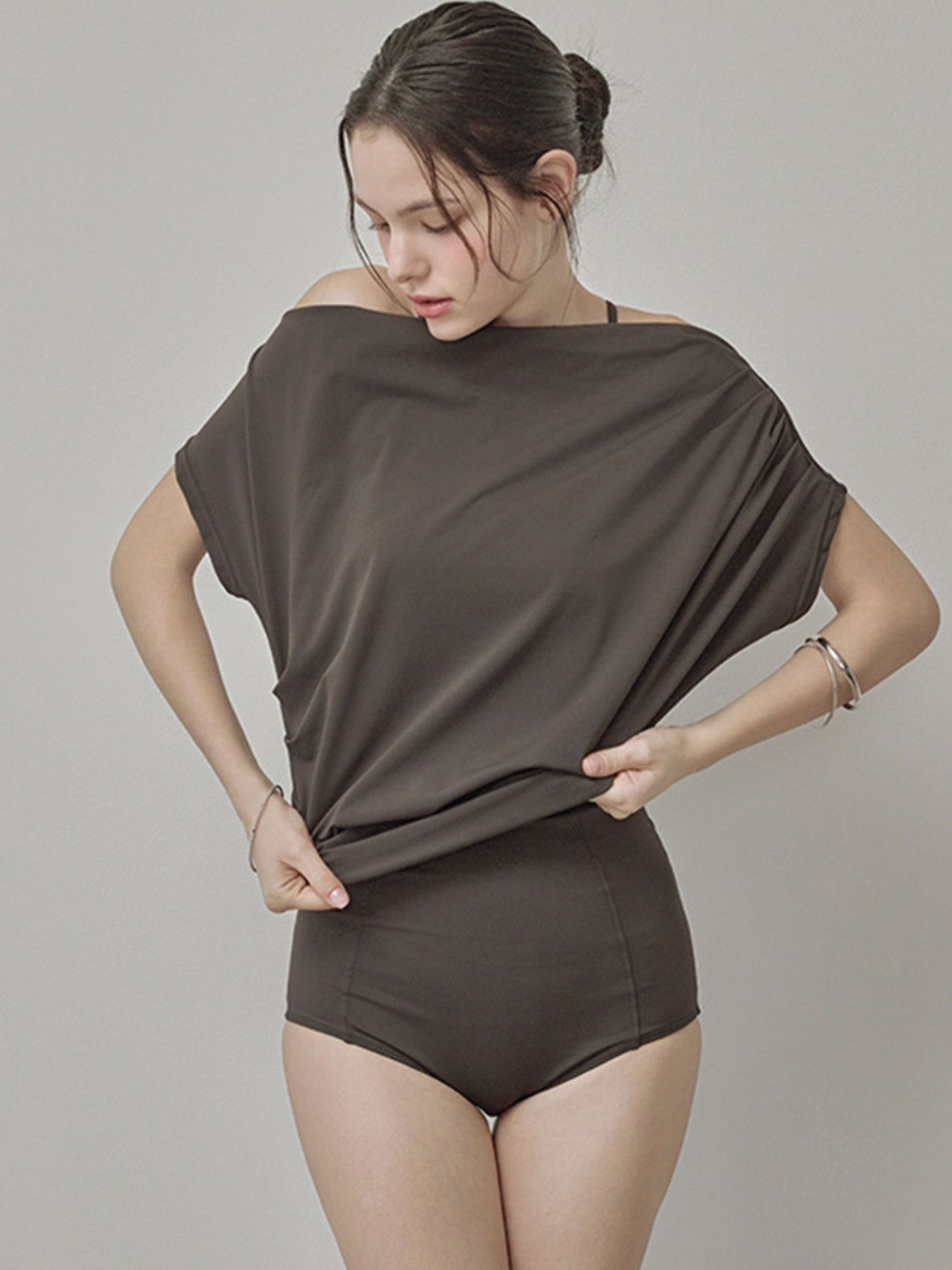 Dark Olive High-Waisted Bikini Set With Convertible Top