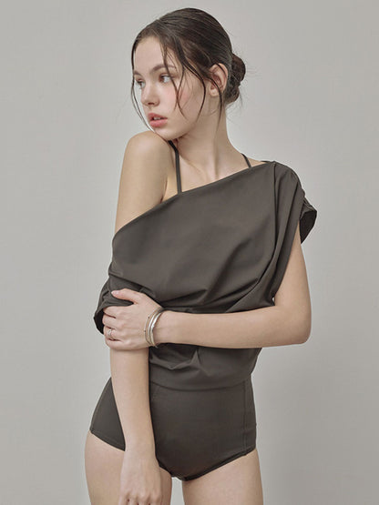 Dark Olive High-Waisted Bikini Set With Convertible Top