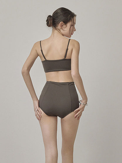 Dark Olive High-Waisted Bikini Set With Convertible Top