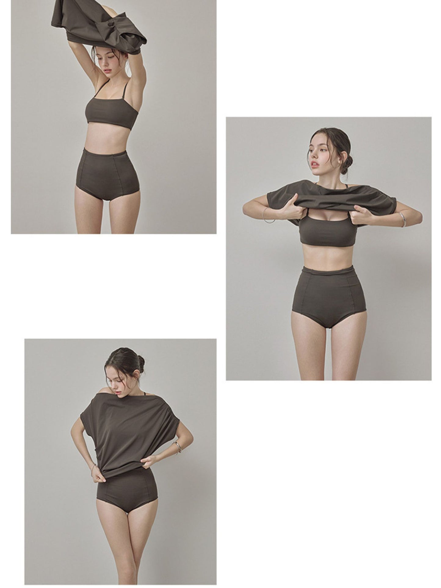 Dark Olive High-Waisted Bikini Set With Convertible Top