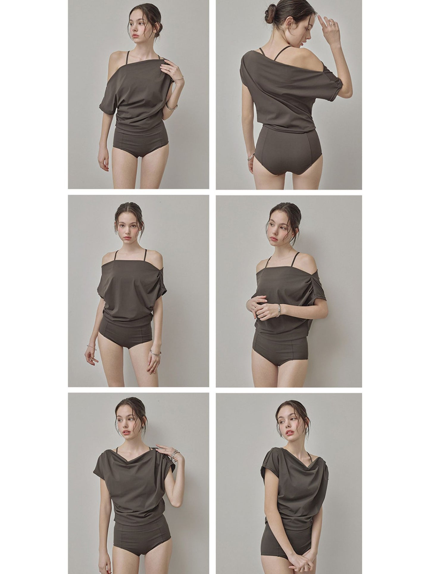 Dark Olive High-Waisted Bikini Set With Convertible Top