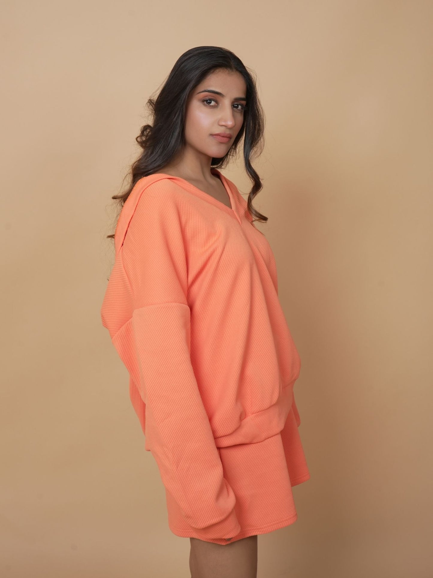 Orange Hooded Short Style Set