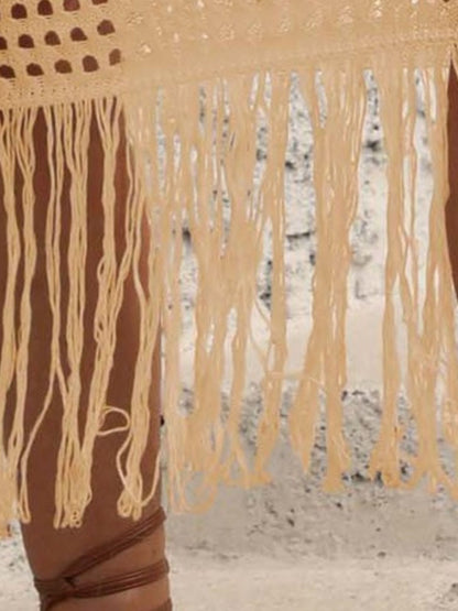 Beige Fringes Boho Skirt