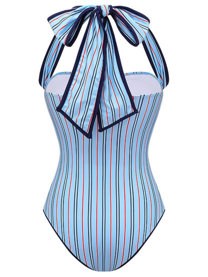 Multi-Way Striped Bow One Piece Swimsuit