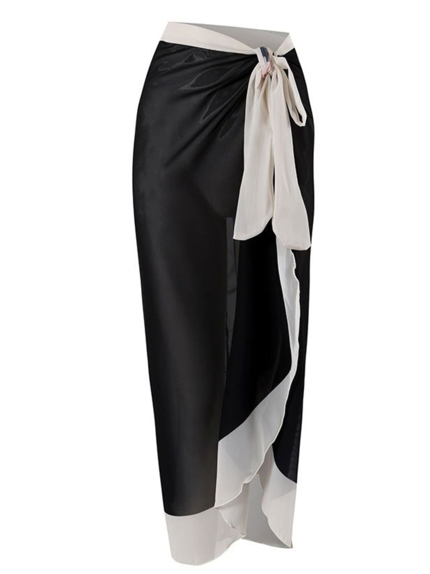 Chic Black & White Tie-Front Maxi Sarong Skirt