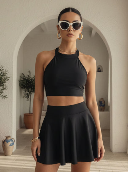 Black Halter Bikini & Skirt Set