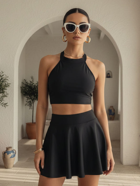 Black Halter Bikini & Skirt Set