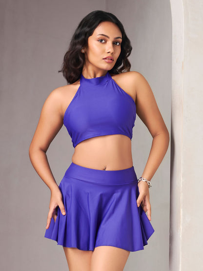 Purple Halter Bikini & Skirt Set