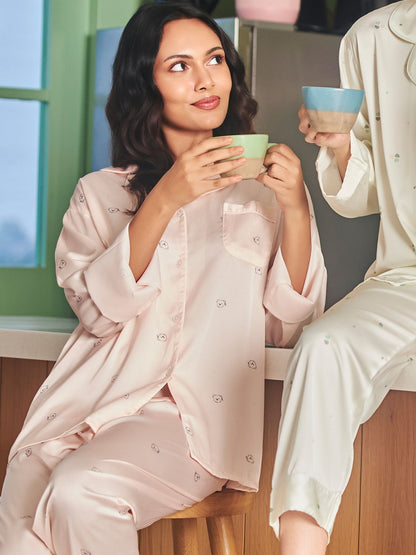Ultra Soft Ice Silk Sleepwear Set For Women In Peach Color