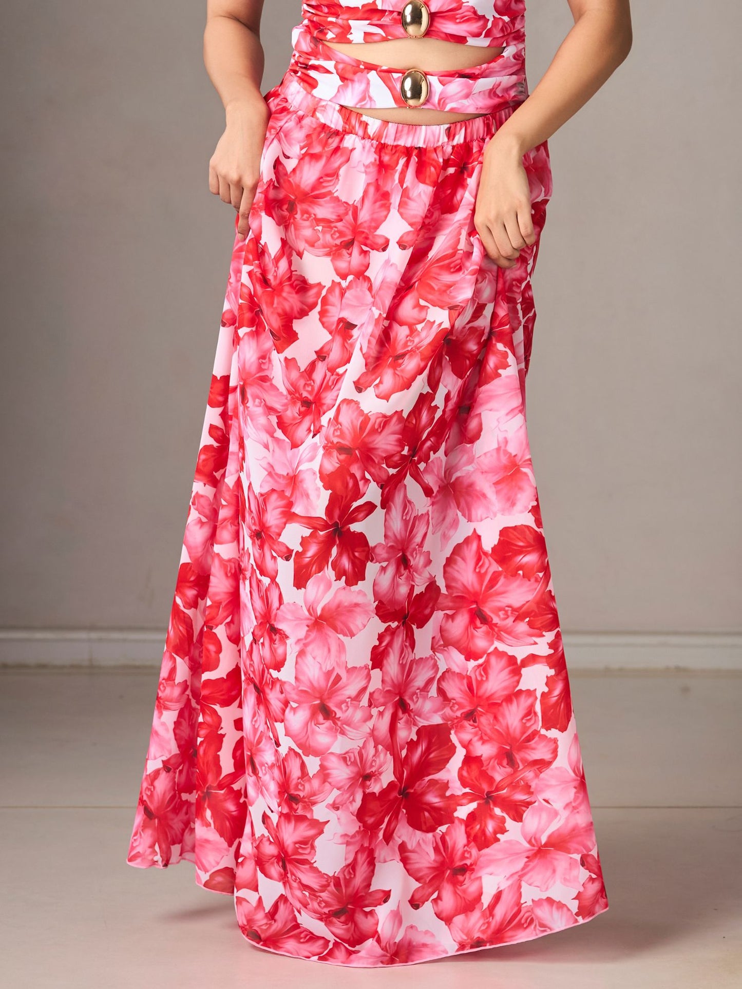 Elegant Red Floral Monokini with Cover-Up