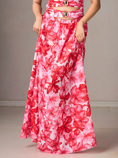 Elegant Red Floral Monokini with Cover-Up