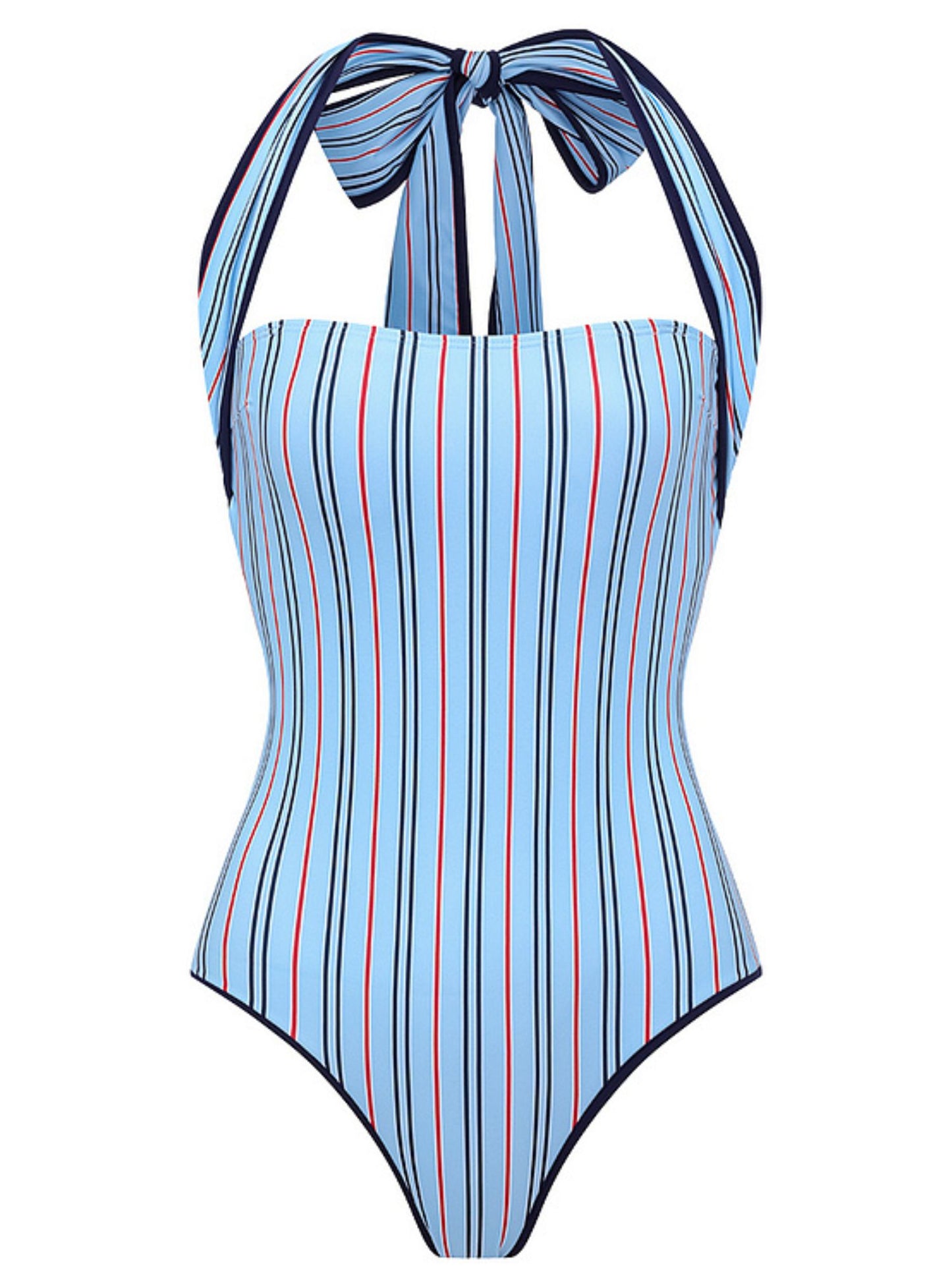 Multi-Way Striped Bow One Piece Swimsuit