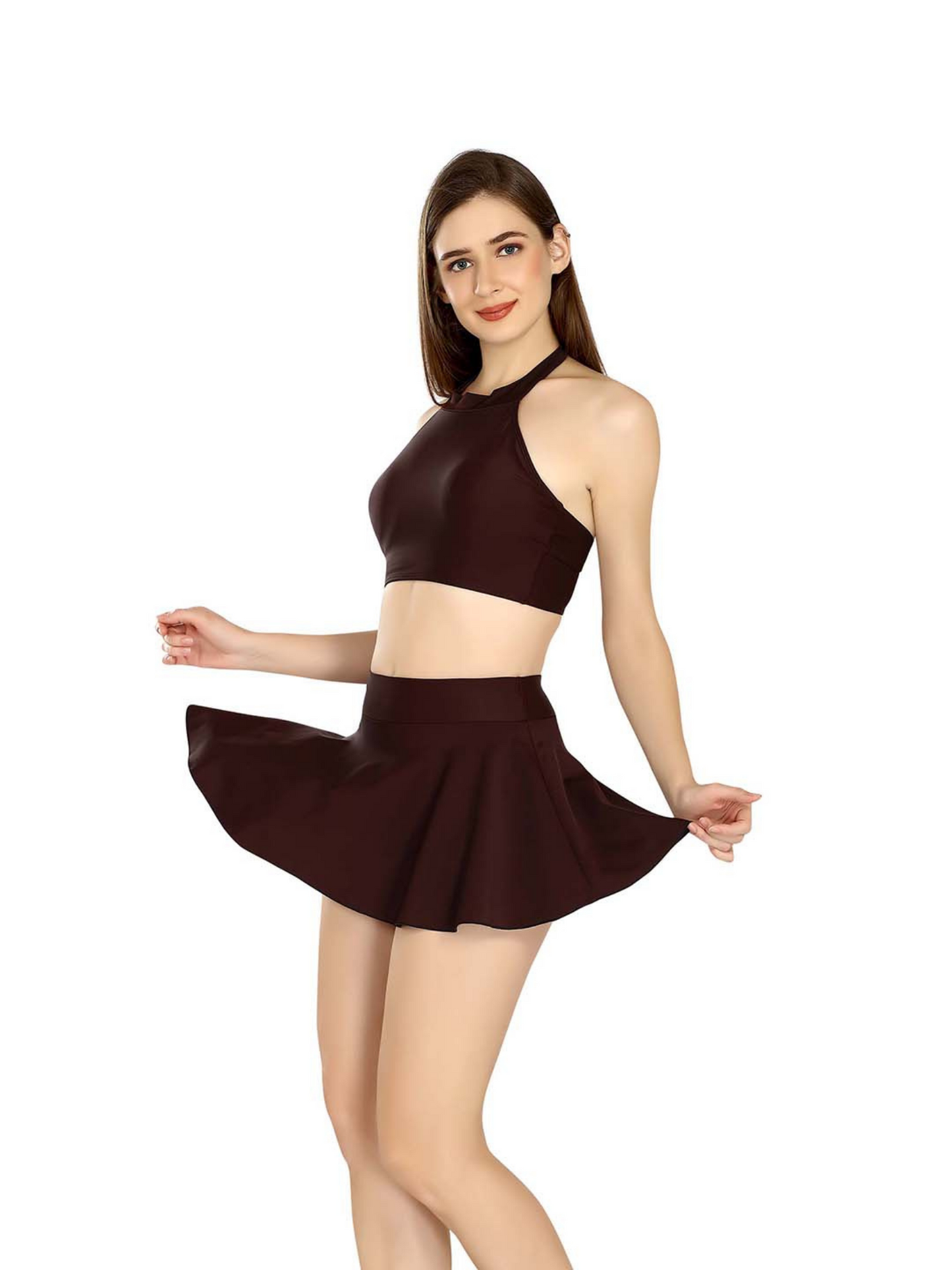 Wine Skirted Swimsuit