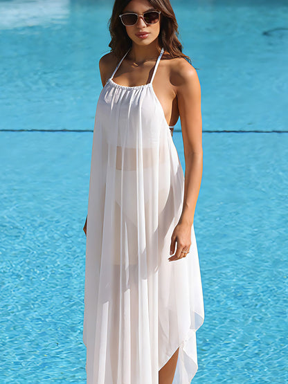Elegant White Sheer Halter Neck Swimwear