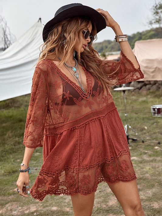 Tan Lace Enchantment Sarong Dress