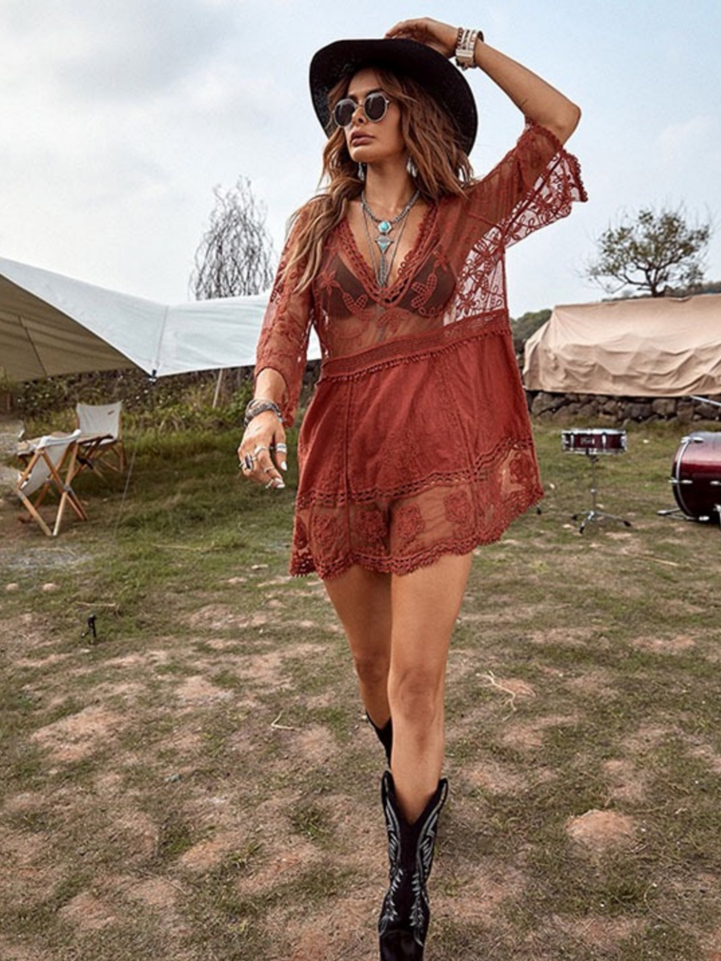 Tan Lace Enchantment Sarong Dress