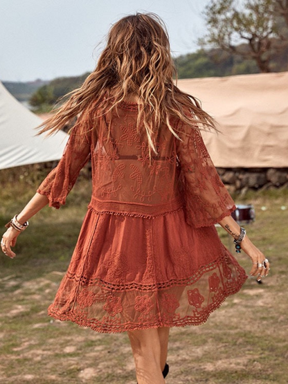 Tan Lace Enchantment Sarong Dress