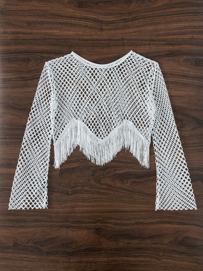 Crochet White Tassel Top Sarong