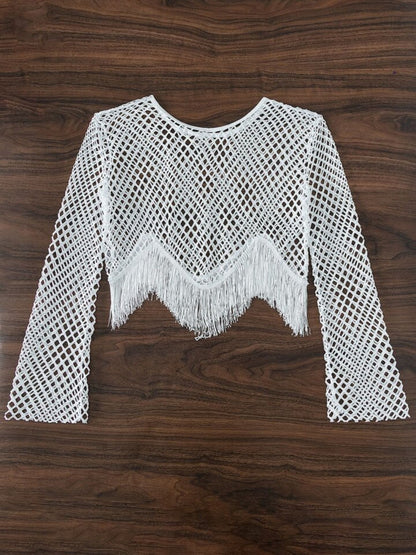 Crochet White Tassel Top Sarong