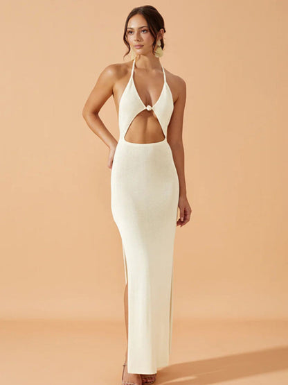 Azure Breeze Crochet Halter Maxi Dress